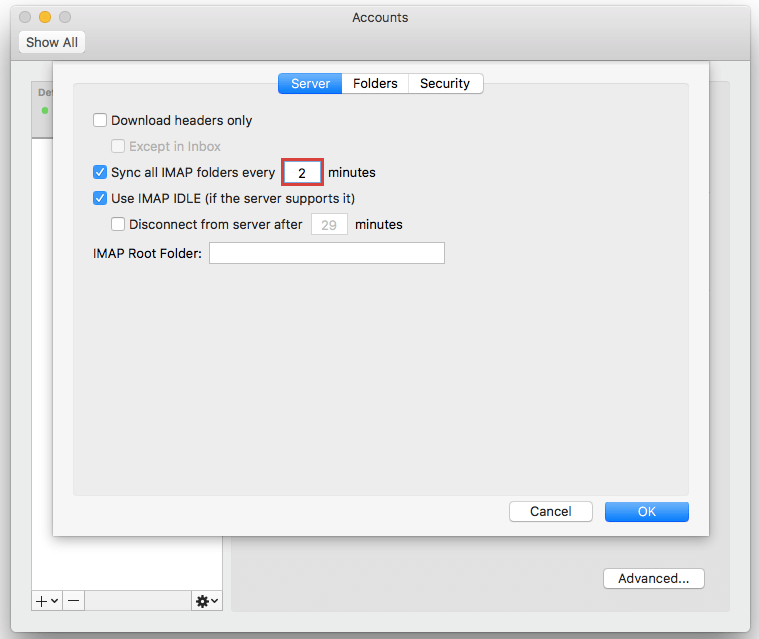 get incoming server for mac outlook to keep the override default port