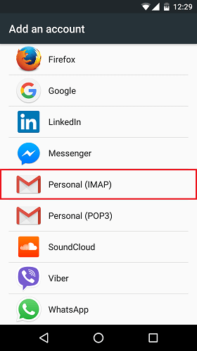 how to set up imap email on android phone