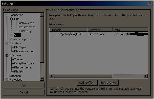 filezilla ssh keypair